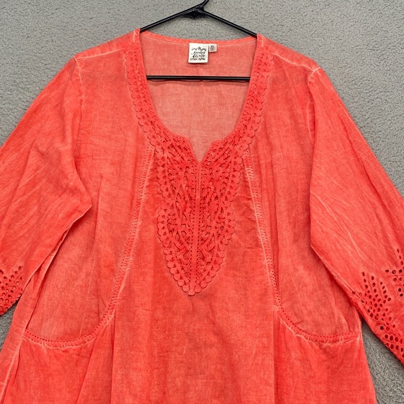 Parsley & Sage Top Womens 2X Lace Coral Pink Tunic Artsy Beachy Popover - Picture 2 of 12